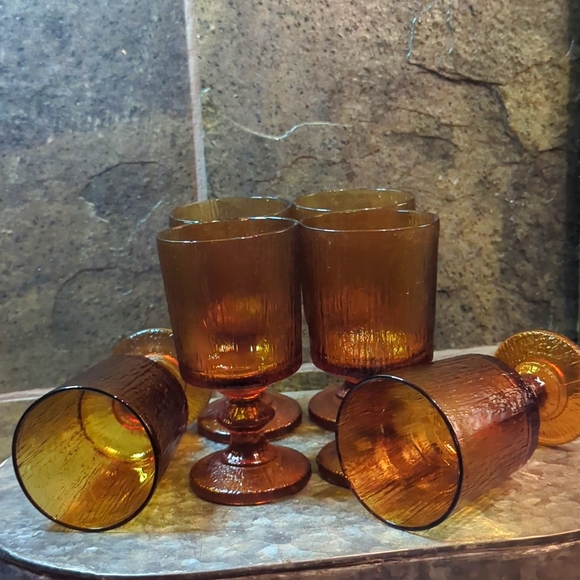 Vintage Ravenhead Siesta Amber Footed Wine Water Glasses - Picture 2 of 5